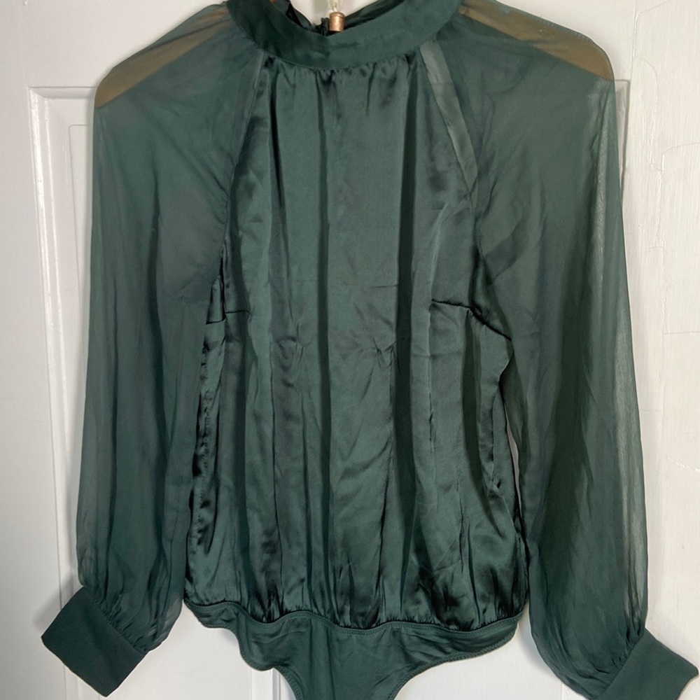 A&F green satin bodysuit